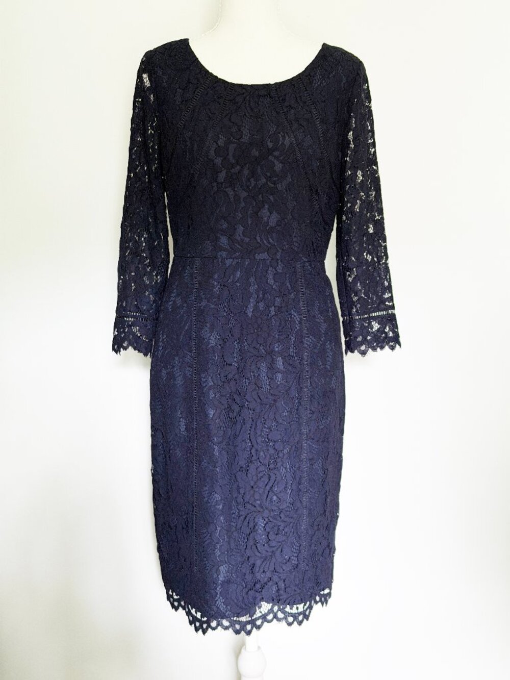 Talbots Dark Navy Lace Sheath Dress | Size 2 | 3/4 Sleeves | Lined |  Worn Once